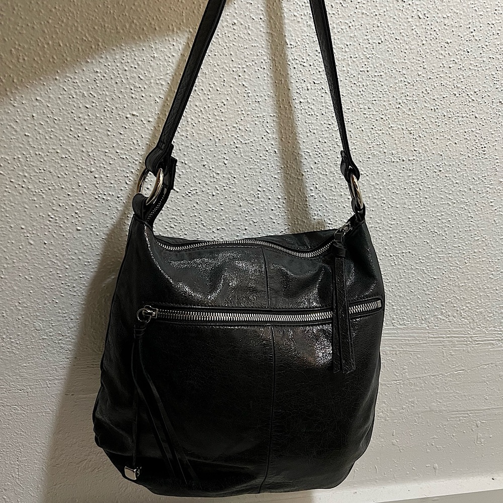 HOBO INTERNATIONAL Black Fine Leather Shoulder bag Silver Ring Hardware